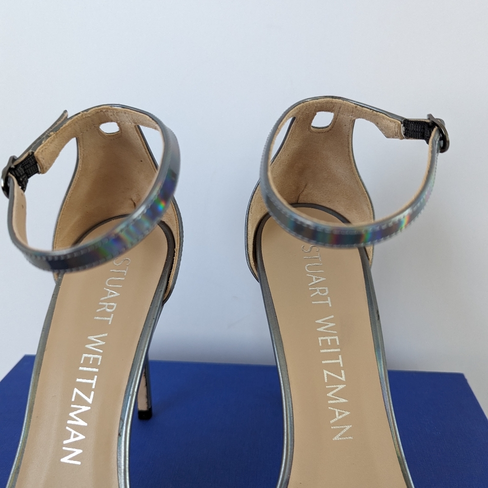 Stuart Weitzman Metallic Gunmetal NUDISTCURVE Sandal Size 10 - Picture 9 of 9